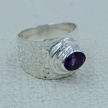 Textured Pattern Silver Purple Amethyst Ring
