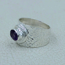 Textured Pattern Silver Purple Amethyst Ring