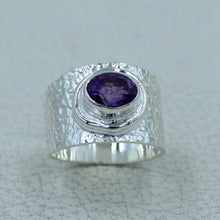 Textured Pattern Silver Purple Amethyst Ring
