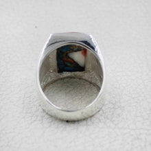 Men’s Rectangular Spiny Oyster Turquoise Stone Signet Ring – Sterling Silver