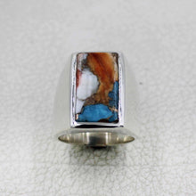 Men’s Rectangular Spiny Oyster Turquoise Stone Signet Ring – Sterling Silver