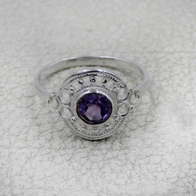 Vintage Inspired Round Gemstone Statement Ring in Ornate Silver Tone