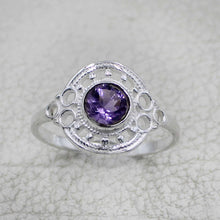 Vintage Inspired Round Gemstone Statement Ring in Ornate Silver Tone