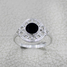 Vintage Inspired Round Gemstone Statement Ring in Ornate Silver Tone