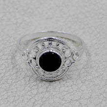 Vintage Inspired Round Gemstone Statement Ring in Ornate Silver Tone
