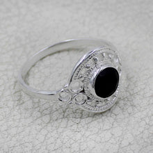 Vintage Inspired Round Gemstone Statement Ring in Ornate Silver Tone