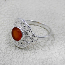 Vintage Inspired Round Gemstone Statement Ring in Ornate Silver Tone