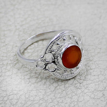 Vintage Inspired Round Gemstone Statement Ring in Ornate Silver Tone