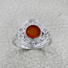 Vintage Inspired Round Gemstone Statement Ring in Ornate Silver Tone