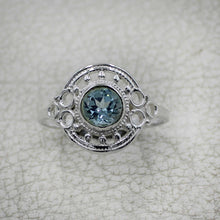 Vintage Inspired Round Gemstone Statement Ring in Ornate Silver Tone