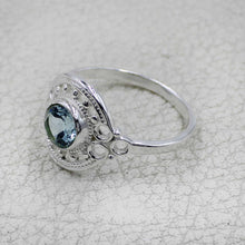 Vintage Inspired Round Gemstone Statement Ring in Ornate Silver Tone