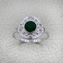 Vintage Inspired Round Gemstone Statement Ring in Ornate Silver Tone