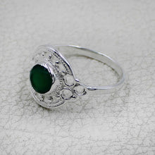 Vintage Inspired Round Gemstone Statement Ring in Ornate Silver Tone