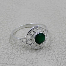 Vintage Inspired Round Gemstone Statement Ring in Ornate Silver Tone