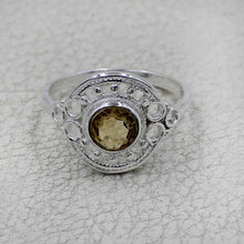 Vintage Inspired Round Gemstone Statement Ring in Ornate Silver Tone
