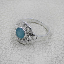 Vintage Inspired Round Gemstone Statement Ring in Ornate Silver Tone