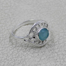 Vintage Inspired Round Gemstone Statement Ring in Ornate Silver Tone