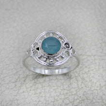 Vintage Inspired Round Gemstone Statement Ring in Ornate Silver Tone