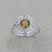 Vintage Inspired Round Gemstone Statement Ring in Ornate Silver Tone