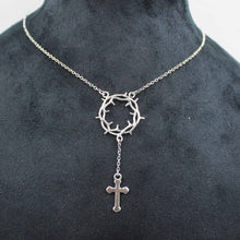 Silver Thorn Crown Rosary Necklace with Cross Pendant – Gothic Christian Statement Jewelry