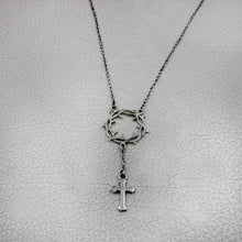 Silver Thorn Crown Rosary Necklace with Cross Pendant – Gothic Christian Statement Jewelry