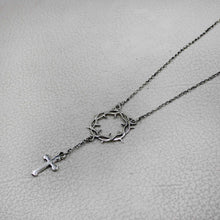 Silver Thorn Crown Rosary Necklace with Cross Pendant – Gothic Christian Statement Jewelry