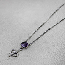 925 Sterling Silver Fleur-de-Lis Necklace with Oval Purple Amethyst Necklace
