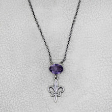 925 Sterling Silver Fleur-de-Lis Necklace with Oval Purple Amethyst Necklace