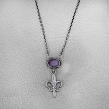 925 Sterling Silver Fleur-de-Lis Necklace with Oval Purple Amethyst Necklace