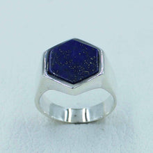 Hexagon Shape Lapis Lazuli Gemstone Silver Ring