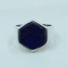 Hexagon Shape Lapis Lazuli Gemstone Silver Ring