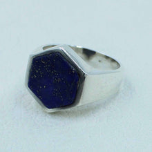 Hexagon Shape Lapis Lazuli Gemstone Silver Ring