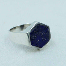Hexagon Shape Lapis Lazuli Gemstone Silver Ring