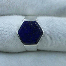 Hexagon Shape Lapis Lazuli Gemstone Silver Ring