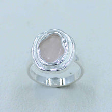 Rose Quartz Cut Stone Silver Ring