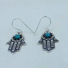 925 Sterling Silver Turquoise Hamsa Hand Dangle Earrings