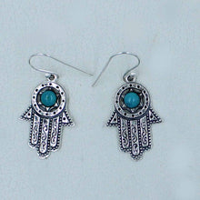 925 Sterling Silver Turquoise Hamsa Hand Dangle Earrings
