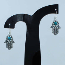 925 Sterling Silver Turquoise Hamsa Hand Dangle Earrings