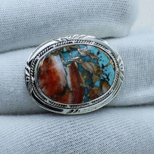 Spiny Oyster Turquoise Silver Designers Ring size 8