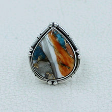 Orange Oyster Turquoise Silver Designers Ring size 8