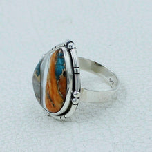 Orange Oyster Turquoise Silver Designers Ring size 8