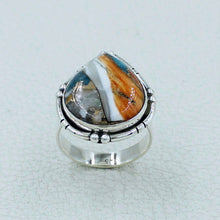 Orange Oyster Turquoise Silver Designers Ring size 8