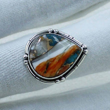 Orange Oyster Turquoise Silver Designers Ring size 8