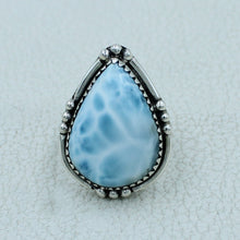 Natural Larimar Solid Sterling Silver Ring Size 8