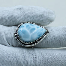 Natural Larimar Solid Sterling Silver Ring Size 8