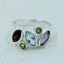 925 Sterling Silver Cluster Gemstone Ring