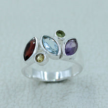 925 Sterling Silver Cluster Gemstone Ring