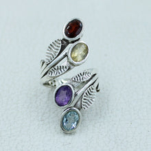 Natural Multi Gemstone Silver Ring - Adjustable Size