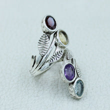 Natural Multi Gemstone Silver Ring - Adjustable Size
