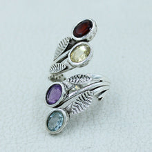 Natural Multi Gemstone Silver Ring - Adjustable Size